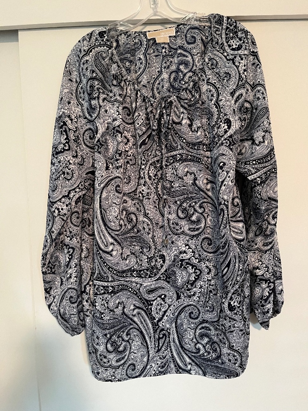 Michael Michael Kors 1X Paisley Peasant Tunic Blouse Blue Black White